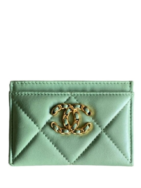 CHANEL Handbags - BNIB NWT! Chanel CC Shiny Goatskin Quilted C24 19 Card Holder Green Tiffany Blue